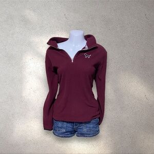VS PINK Burgundy Sherpa Quarter Zip Sweatshirt